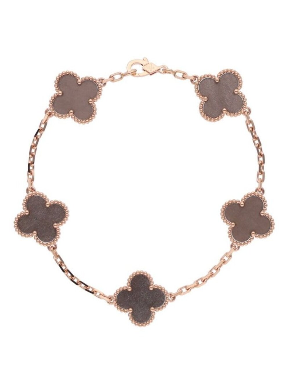 Van Cleef & Arpels Vintage Alhambra 18k Pink Gold Silver Obsidian Bracelet